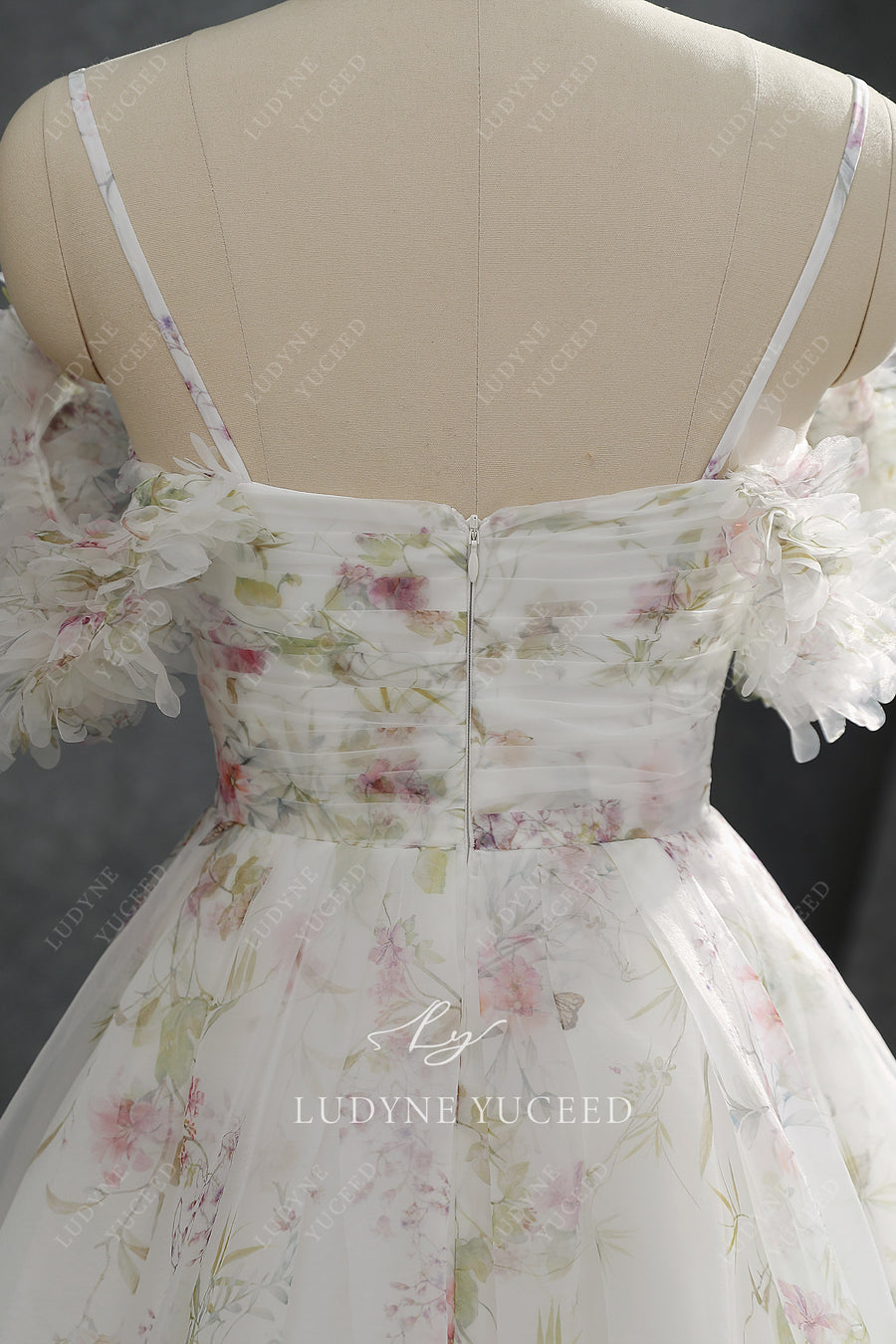 Floral Plunging V-Neckline Wedding Dress