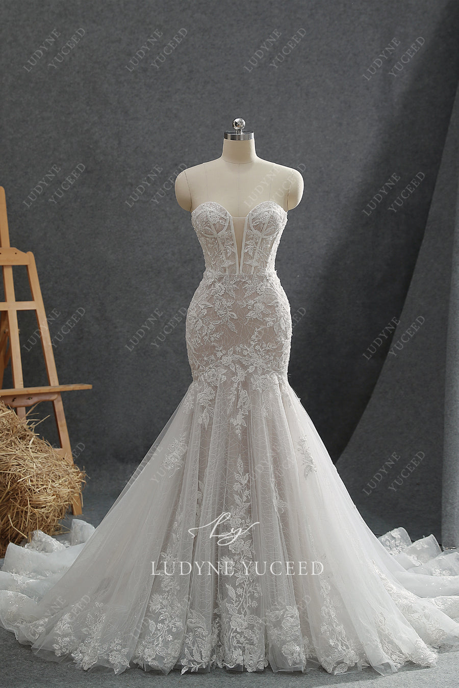 In Stock|Sparkling Plunging Sweetheart Detachable Sleeves Wedding Dress