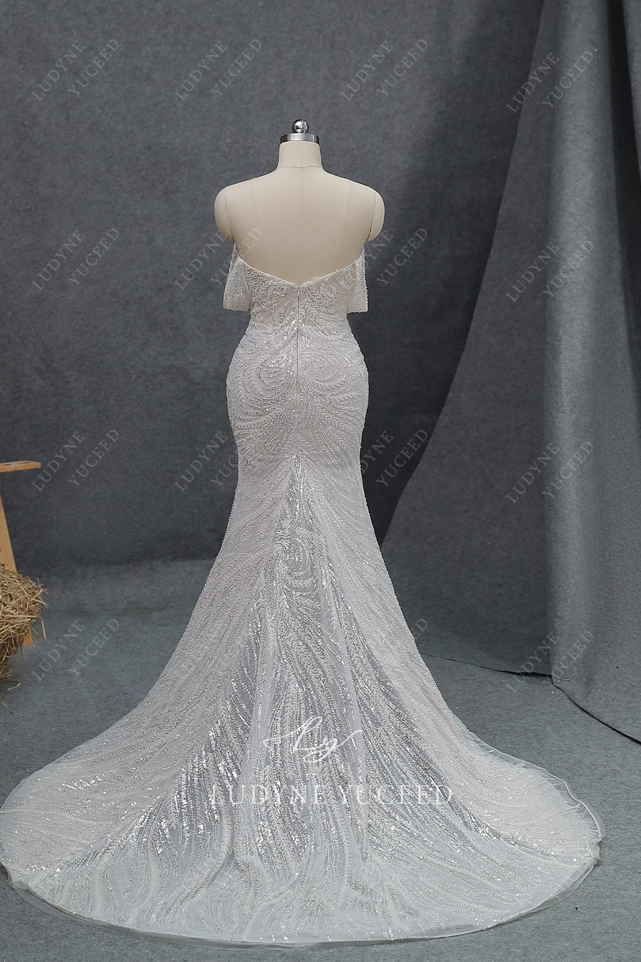 In Stock|Off The Shoulder Fit And Flare Beaded Lace Wedding Dress