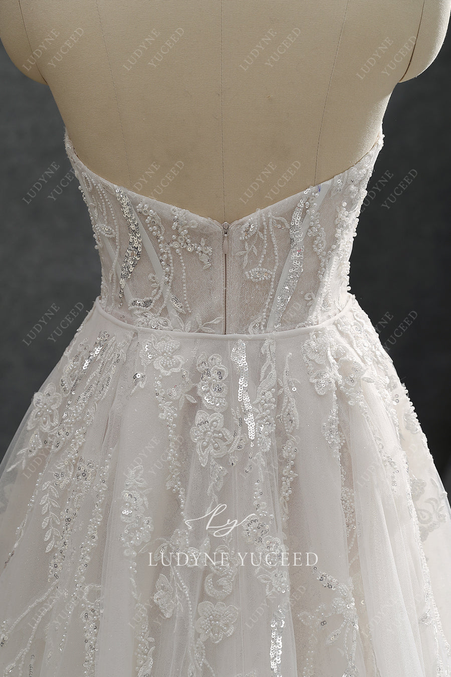 Modern Lace Romantic Wedding Dress With Overskirt.