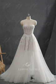 Modern Lace Romantic Wedding Dress With Overskirt.