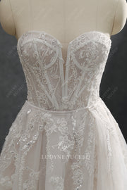 Modern Lace Romantic Wedding Dress With Overskirt.