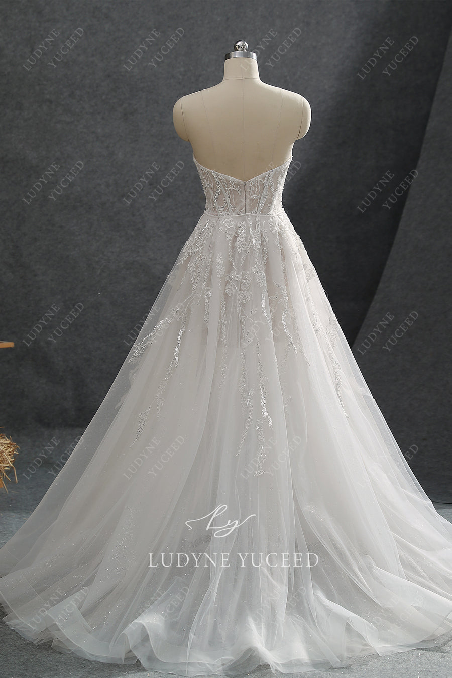 Modern Lace Romantic Wedding Dress With Overskirt.