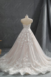 Plunging Sweetheart Floral Detachable Long Sleeves Wedding Dress