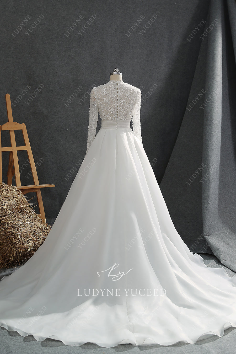 High Neck Princess Beaded Lace Wedding Dress