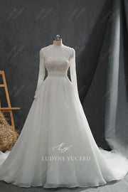 High Neck Princess Beaded Lace Wedding Dress