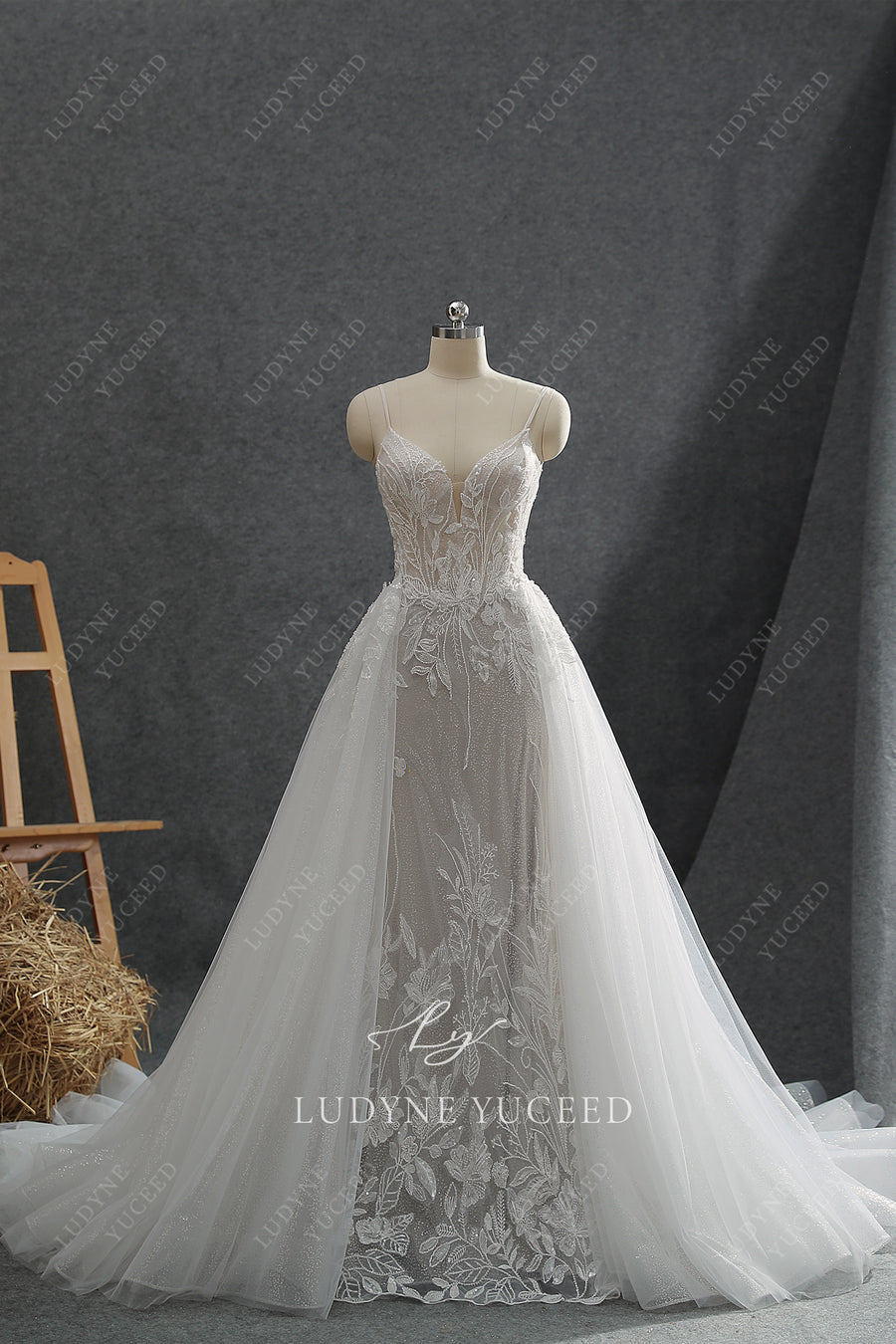 Beaded Lace Fit And Flare Sequined Glitter Tulle Wedding Dress