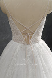 Beaded Lace Fit And Flare Sequined Glitter Tulle Wedding Dress