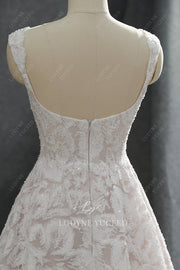 Glittering Allover Lace Square Neck Wedding Dress