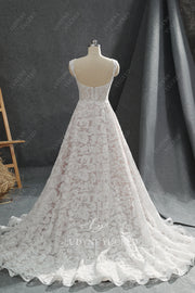 Glittering Allover Lace Square Neck Wedding Dress