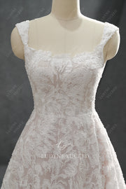 Glittering Allover Lace Square Neck Wedding Dress