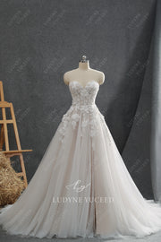 In Stock|A-Line Strapless 3D Floral Organza Detachable sleeves Wedding Dress