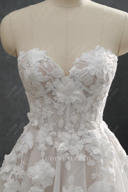 In Stock|A-Line Strapless 3D Floral Organza Detachable sleeves Wedding Dress