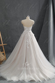 In Stock|A-Line Strapless 3D Floral Organza Detachable sleeves Wedding Dress