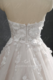 In Stock|A-Line Strapless 3D Floral Organza Detachable sleeves Wedding Dress