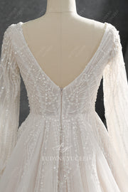 Long Sleeve Lace A-Line V-Neck Wedding Dress