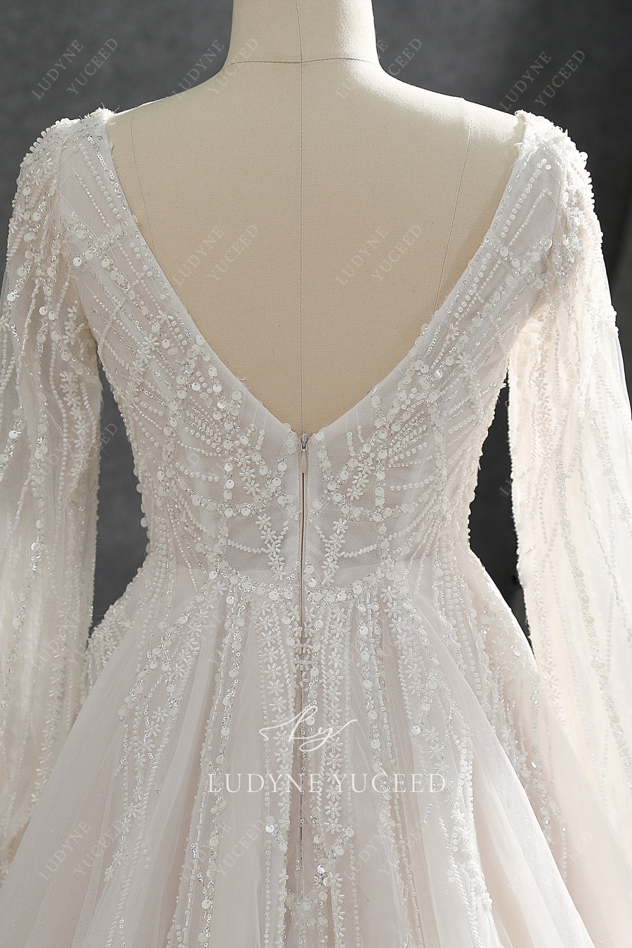 Long Sleeve Lace A-Line V-Neck Wedding Dress