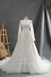 Long Sleeve Lace A-Line V-Neck Wedding Dress