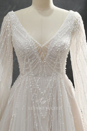 Long Sleeve Lace A-Line V-Neck Wedding Dress