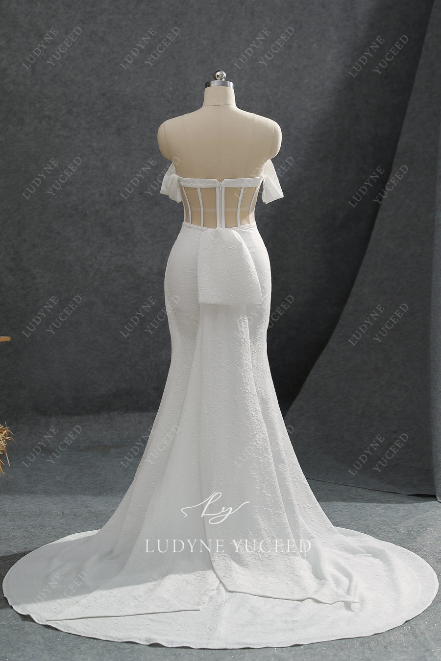 In Stock|Simple and Elegant Satin Off-The-Shoulder Wedding Gown