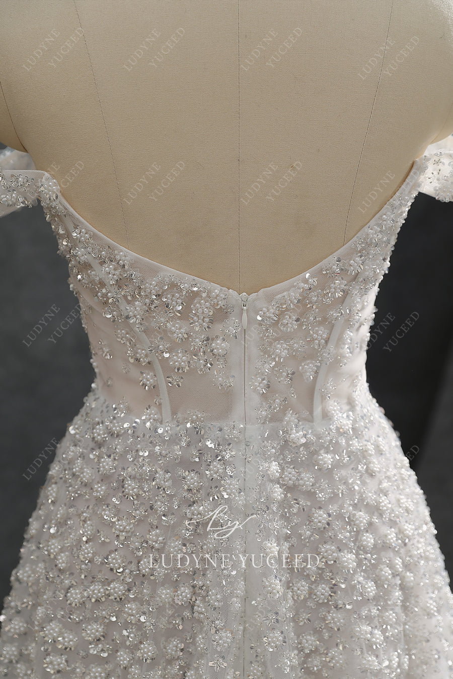 Luxurious Off The Shoulder Beaded Wedding Dress