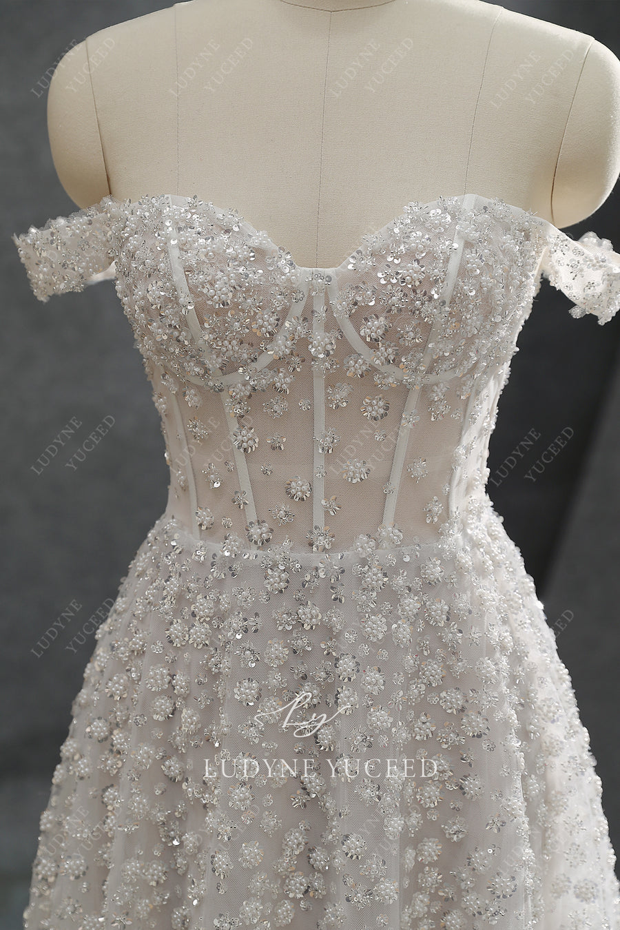 Luxurious Off The Shoulder Beaded Wedding Dress