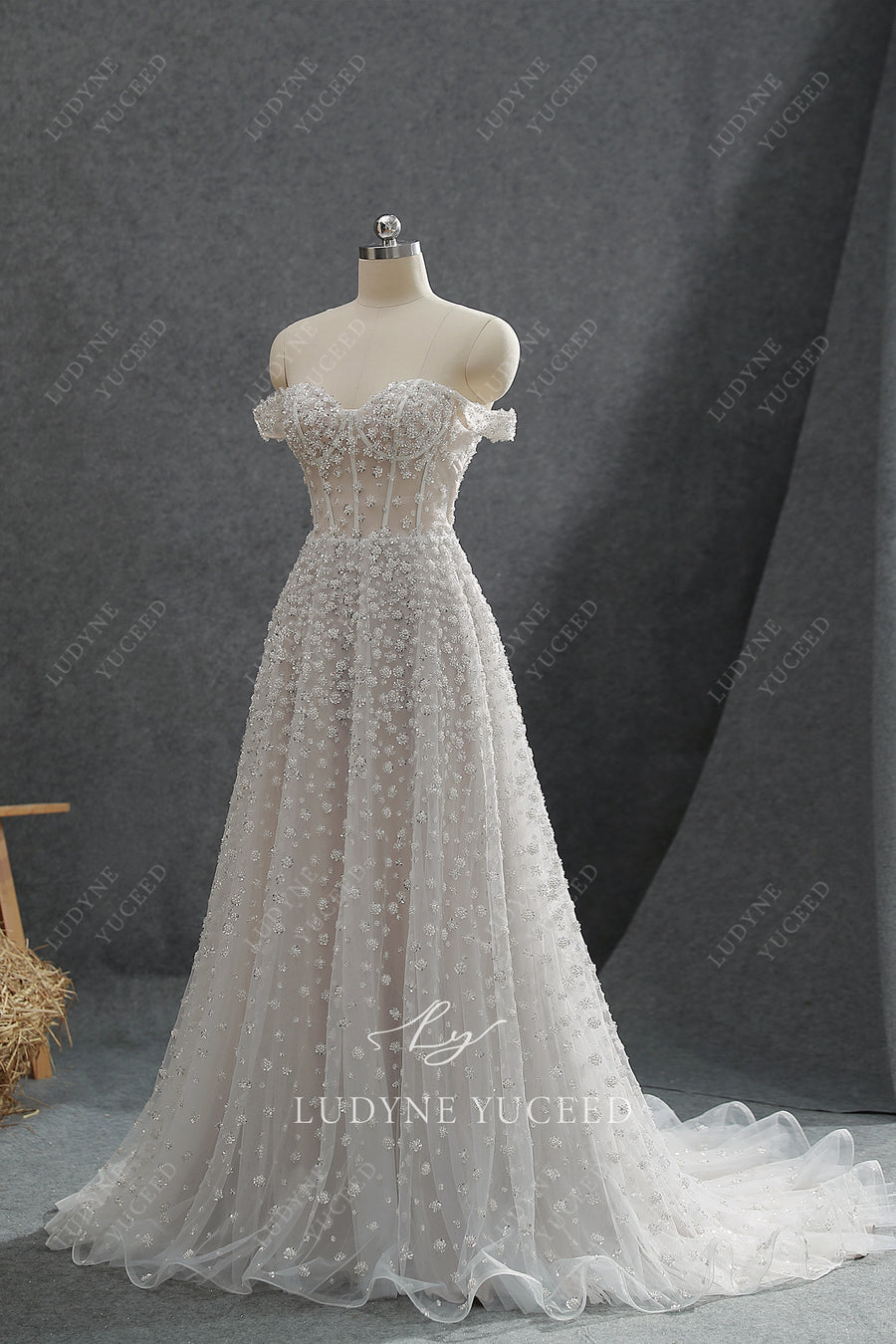 Luxurious Off The Shoulder Beaded Wedding Dress