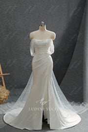 Silk Fit And Flare Off The Shoulder Wedding Dress