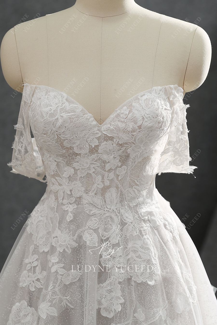 Enchanting Off The Shoulder A-Line Lace Tulle Wedding Dress