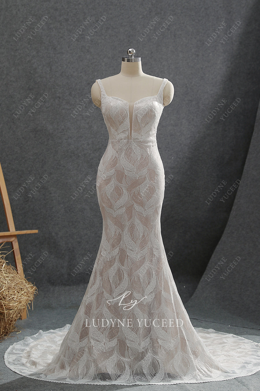 Stunning Beaded Lace Fit and Flare Wedding Dress