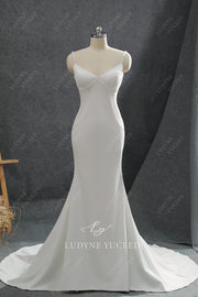 Crepe V-Neck Sexy Exposed Boning Spaghetti Straps Wedding Dress