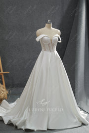 In Stock|Modern Off-the-shoulder Satin Wedding Dress with Pockets