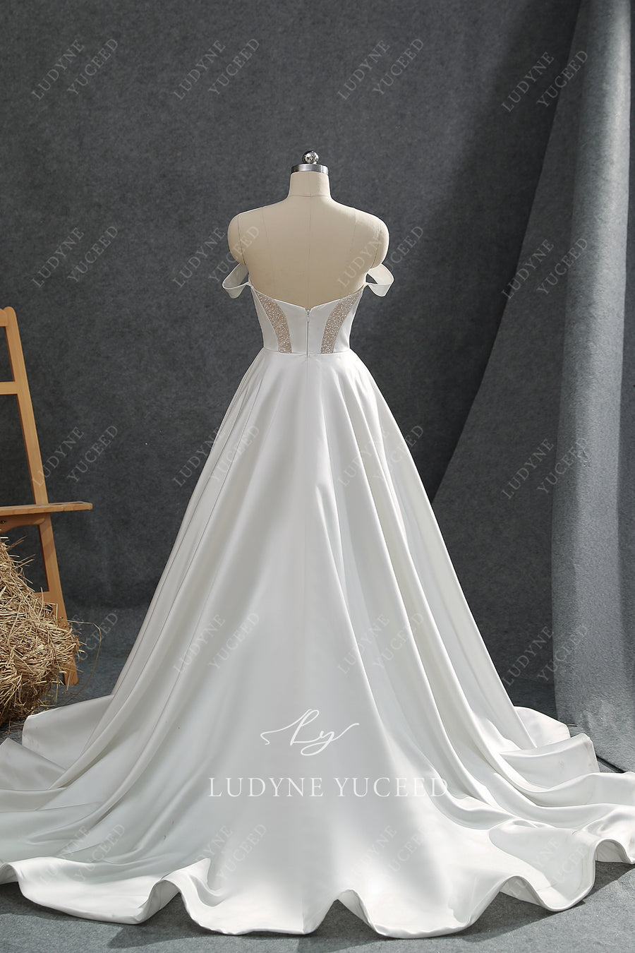 Modern Off The Shoulder Pockets Satin Wedding Dress