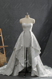 Scoop Neckline Jacquard Satin Wedding Dress With Overskirt