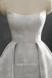 Scoop Neckline Jacquard Satin Wedding Dress With Overskirt