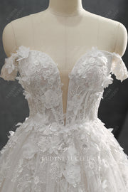 Luxury 3D Floral Lace Off The Shoulder Ballgown Wedding Dress