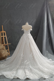 Luxury 3D Floral Lace Off The Shoulder Ballgown Wedding Dress