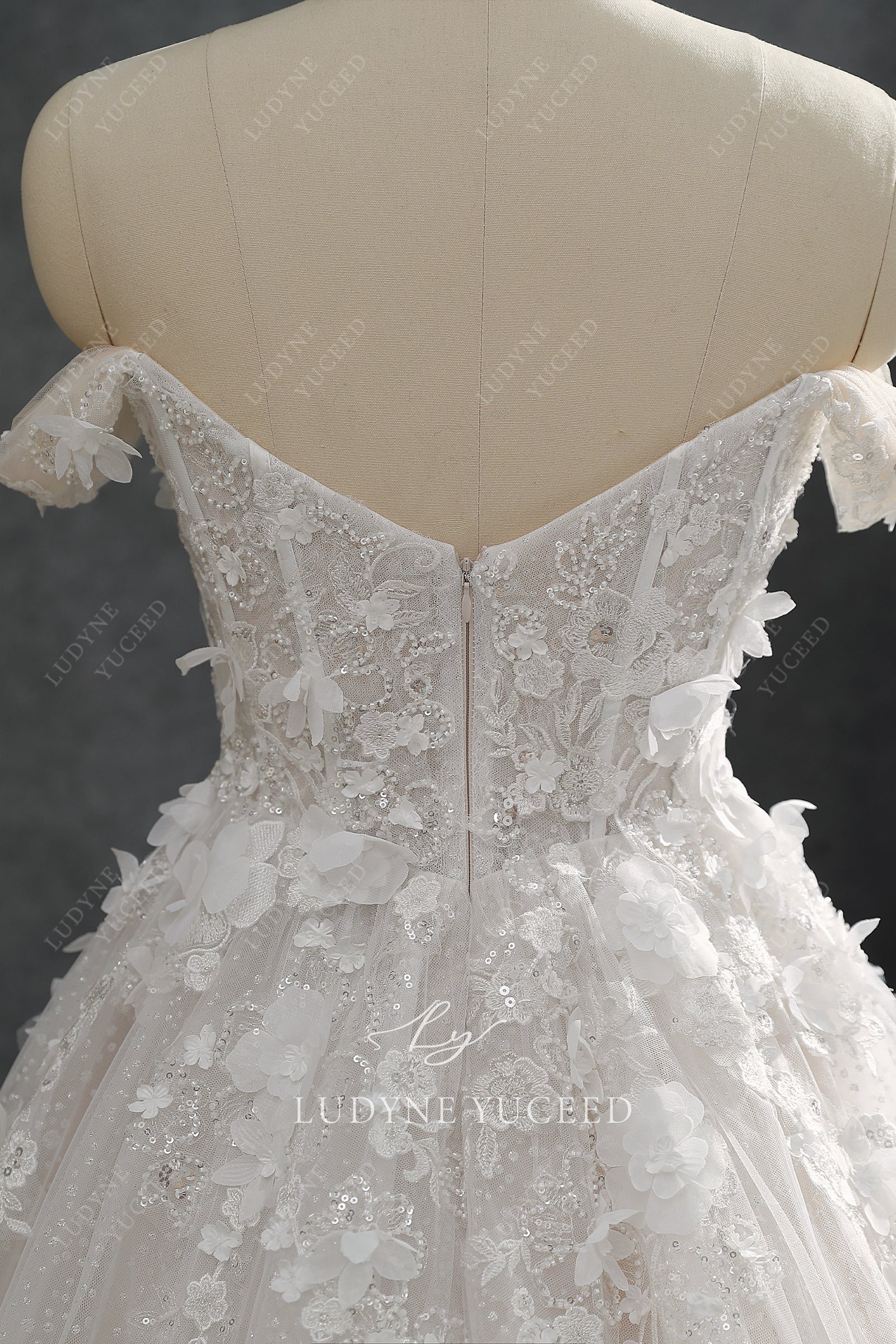 Luxury 3D Floral Lace Off The Shoulder Ballgown Wedding Luxury 3D Floral Lace Off The Shoulder Ballgown Wedding