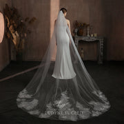 Fancy Shimmery Lace Single Layer Bridal Veil