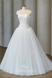 Straight Neck Sequined Tulle Princess Wedding Dress