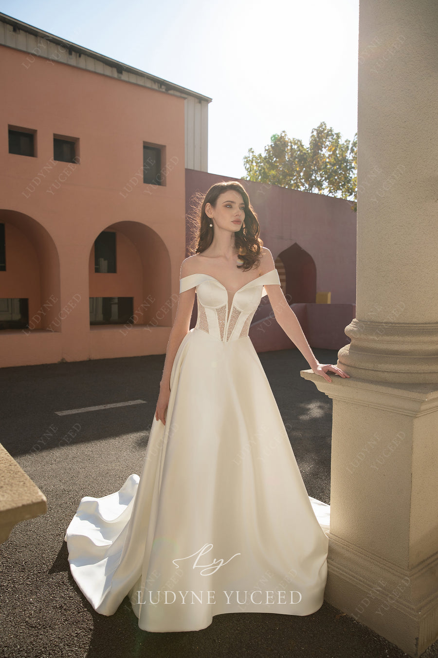 Modern Off The Shoulder Pockets Satin Wedding Dress