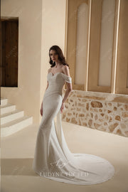 Simple And Elegant Satin Off-The-Shoulder Wedding Dress