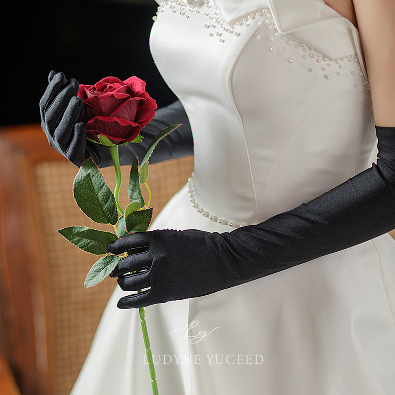 Black Satin Wedding Gloves With A French Hepburn Style