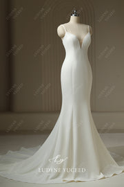 V-Neck Mermaid Sleeveless Crepe Court Train Wedding Dress