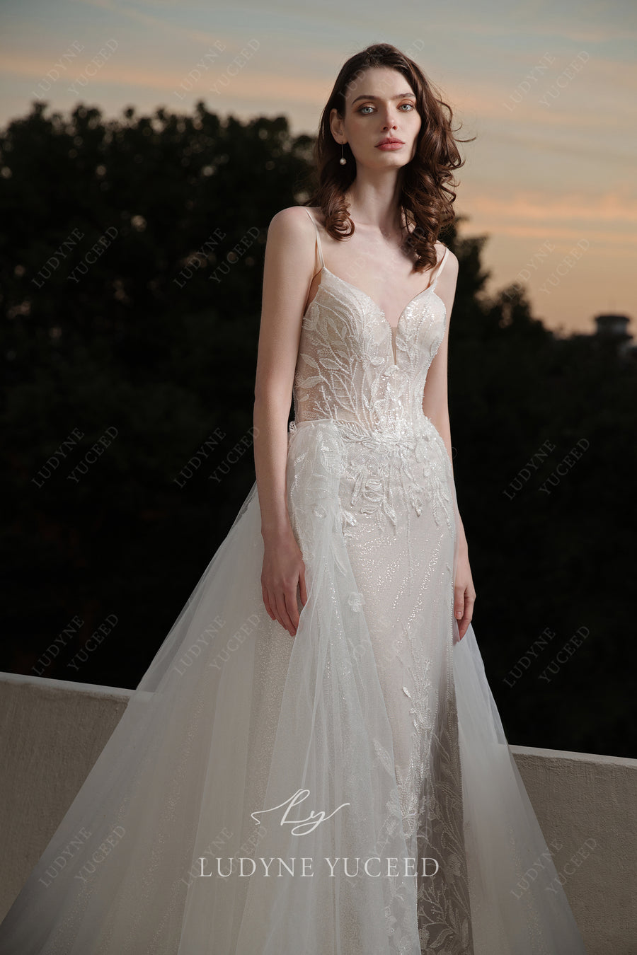 Beaded Lace Fit And Flare Sequined Glitter Tulle Wedding Dress