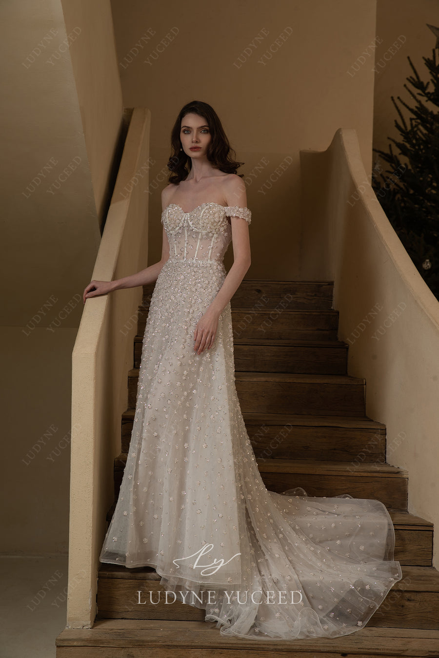 Luxurious Off The Shoulder Beaded Wedding Dress