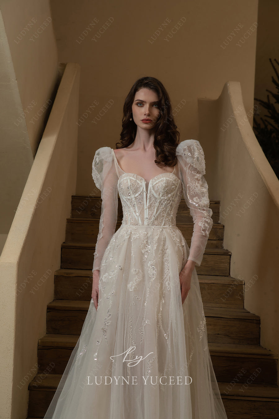 Modern Lace Romantic Wedding Dress With Overskirt.