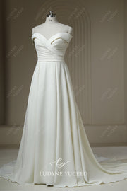 Sweetheart A Line Pleated Sleeveless A Line Court Train Wedding Dress