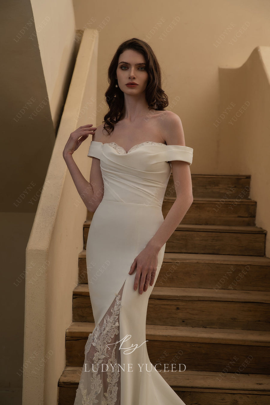 In Stock|Crepe Fit and Flare Gown with Embellished Sweetheart Neckline