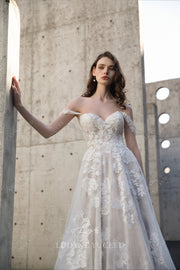 Enchanting Off The Shoulder A-Line Lace Tulle Wedding Dress